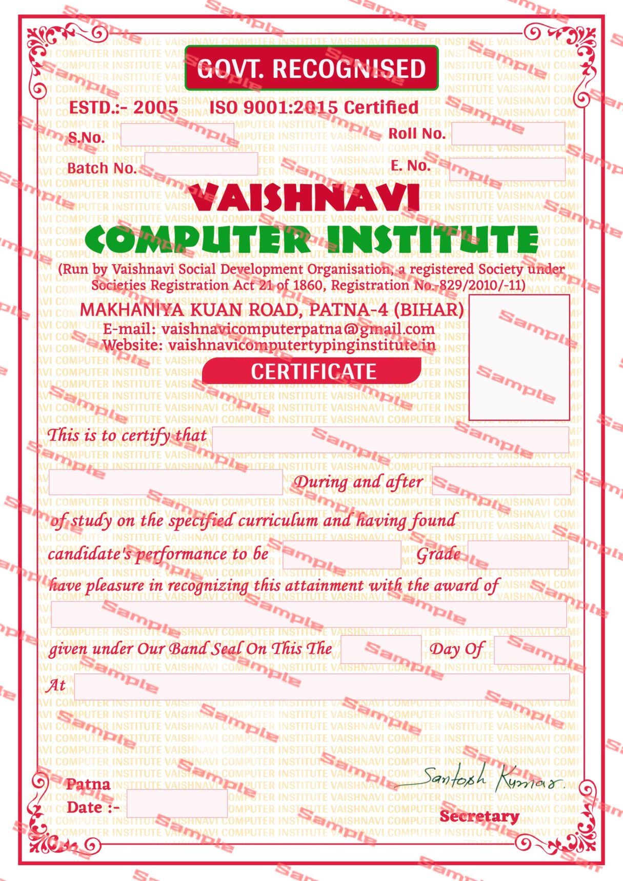 Sample Certificate